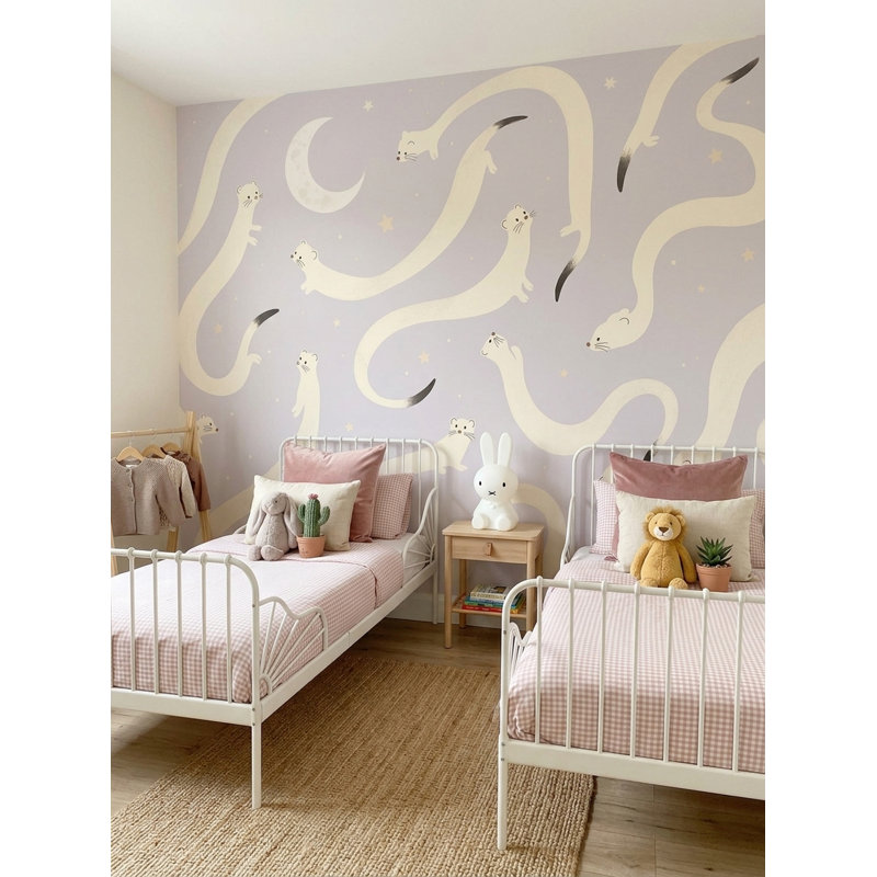 Papier peint chambre d'enfant amovible en forme de croissant de lune, 120 po x 96 po, Non-Woven Nonpasted