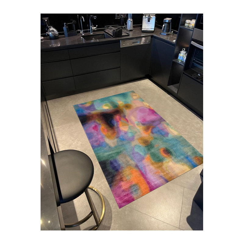 Tapis décoratif abstrait multicolore aux tons pastel, Tapis de couloir 3 pi 3 po x 6 pi 7 po inclus