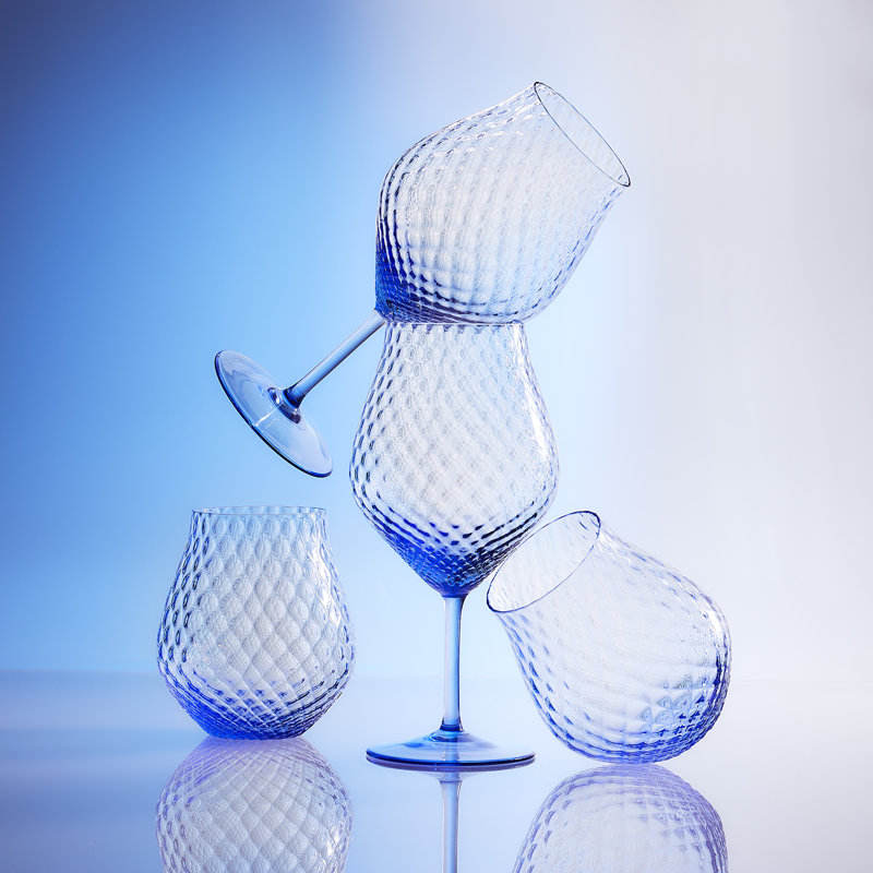 Phoebe Handmade Crystal Stemless Wine Glass, Cobalt