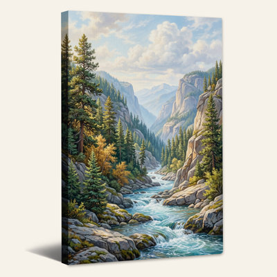 «Mountain River Winding Through Rocky Canyon», art mural sur toile