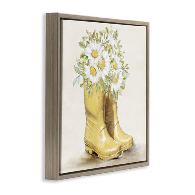 Sunny Garden Boots Framed Floater Canvas Wall Art by Kim Allen
