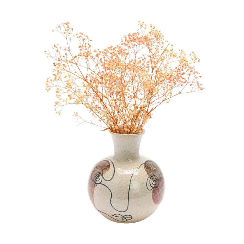 Hand-Painted w/ Face Stoneware Vase