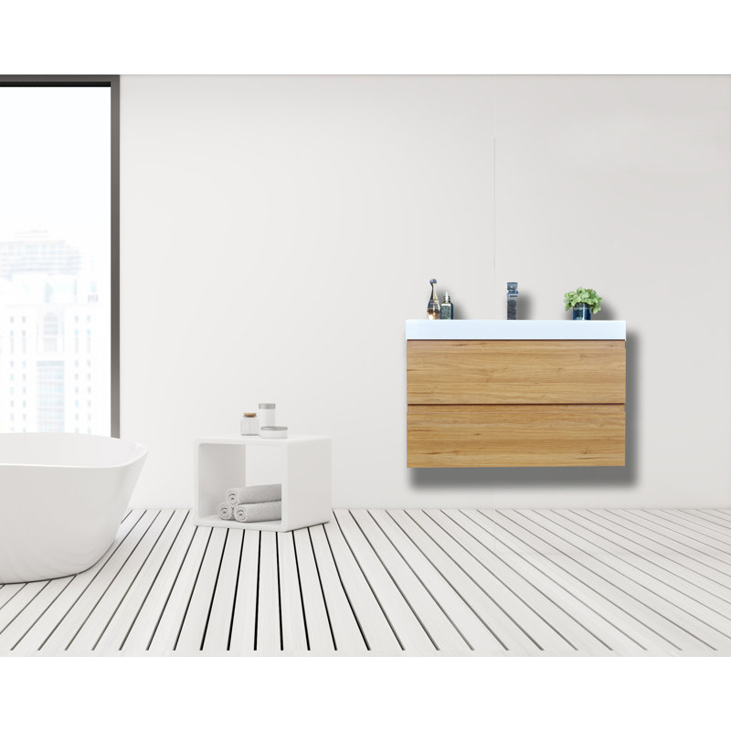 Base de meuble-lavabo simple 36 po fixée au mur seulement, Chêne naturel