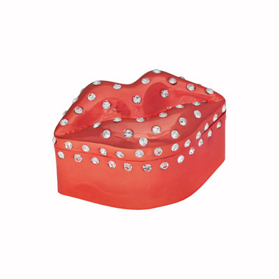 Boîte à bijoux en métal et cristal en forme de lèvre - Rouge