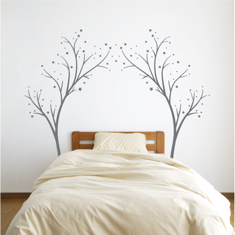 Décalcomanie murale arbres étoiles, H 80 po x l 99 po x P 0,01 po, Gris orage