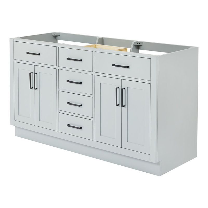 60" Double Bathroom Vanity Base Only, Matte Black, Gray