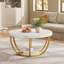Table basse moderne et ronde, table basse à 2 niveaux avec faux marbre blanc et pieds en métal doré, table d'appoint avec centre de table circulaire pour le salon, blanc et or