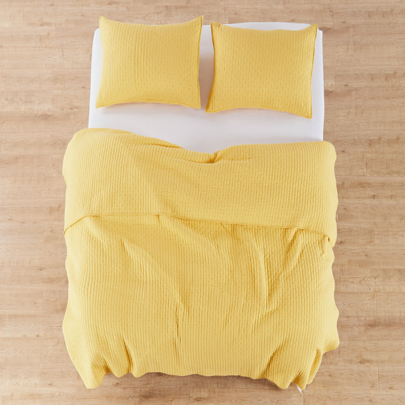 Ensemble de courtepointe jaune pour lit jumeau