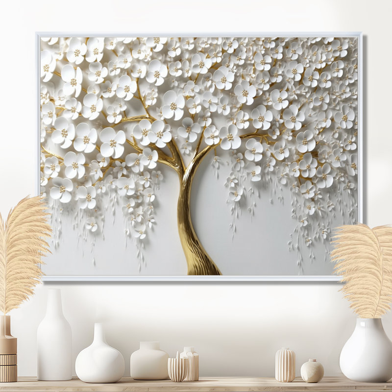 «White Orchid Tree Garden Of Branches III», reproduction d'art sur toile florale (sans texture), H 16 po x l 32 po, Blanc