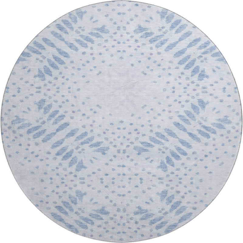 Premium Machine Washable Prisco Blue Rug, Round 8'