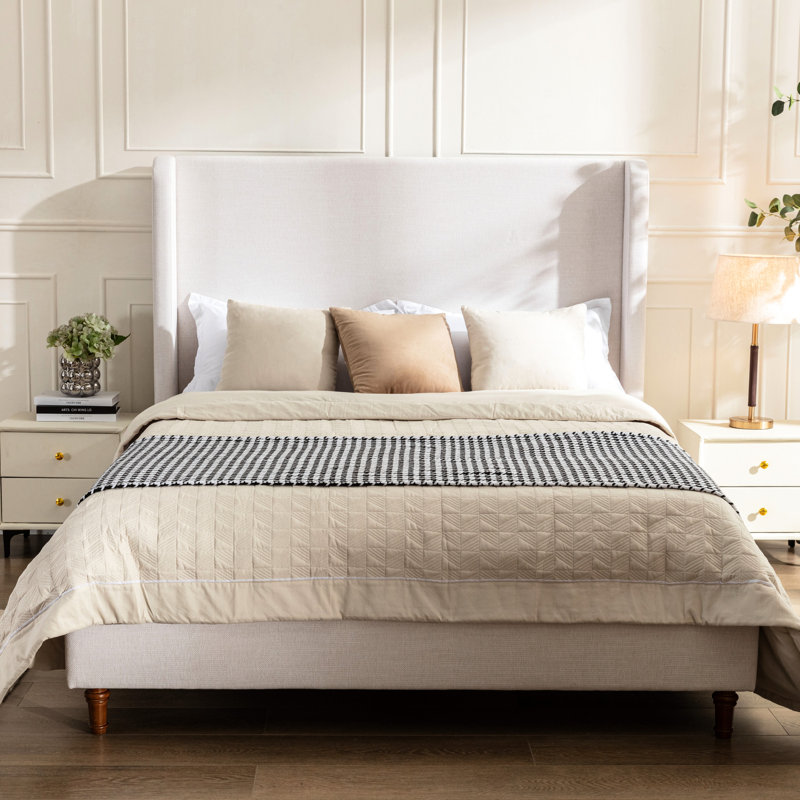 Tête de lit pour lit très haut de 54 po avec revêtement texturé confortable - Fabrication en métal pour la chambre à coucher, sommier requis, vitrines faciles à assembler
