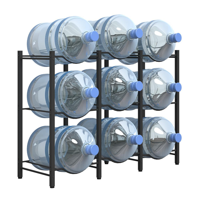 Support pour cruche d'eau 5 gallons, support pour glacière robuste à 3 niveaux, porte-bouteille amovible pour 9 bouteilles, noir