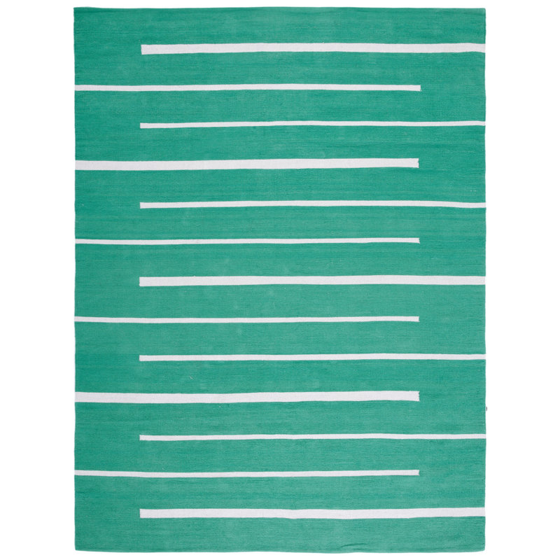 Estine Hand Woven Cotton Striped Rug, Rectangle 8' x 10'