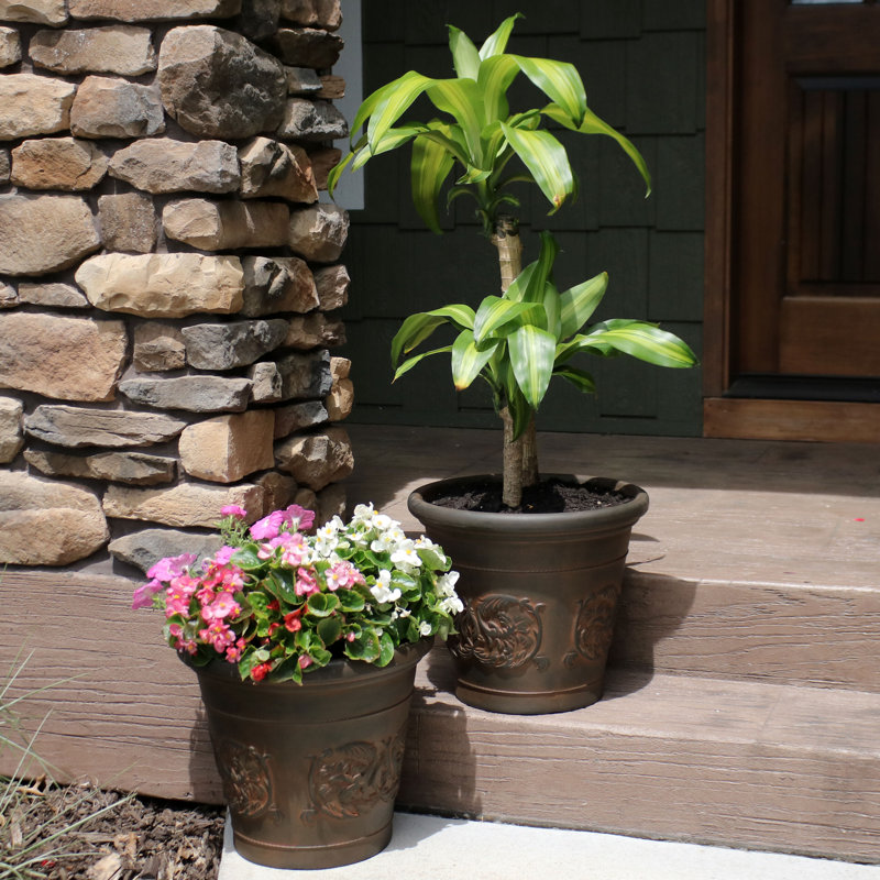 Kehlani 16" x 16" x 13.5" Round Polyresin Outdoor Planter Pot - Set of 2, 2
