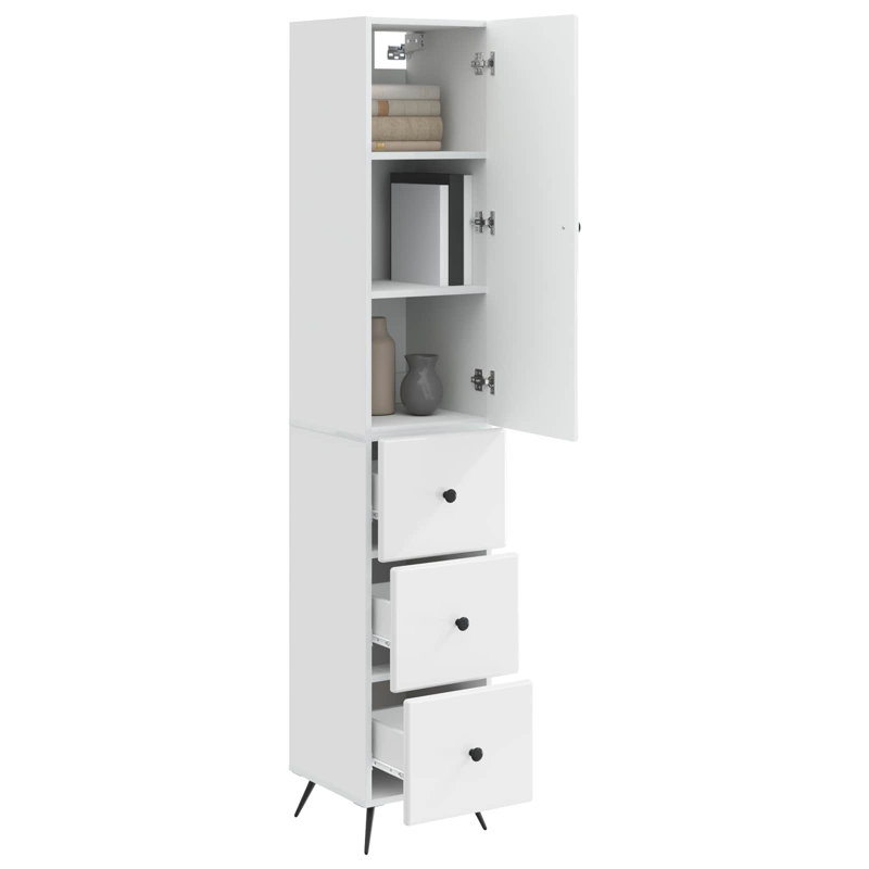  Cabinet Set 2 Pcs Engineered Wood Storage Living Room Office Bedroom, High Gloss White