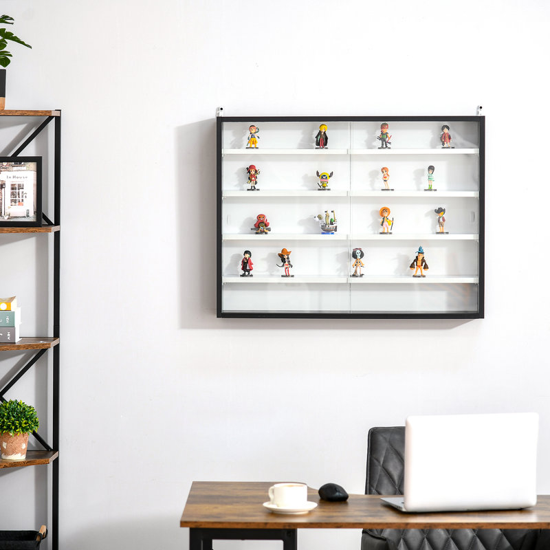 Black and White Wall Mounted Display Cabinet with Adjustable Shelves
