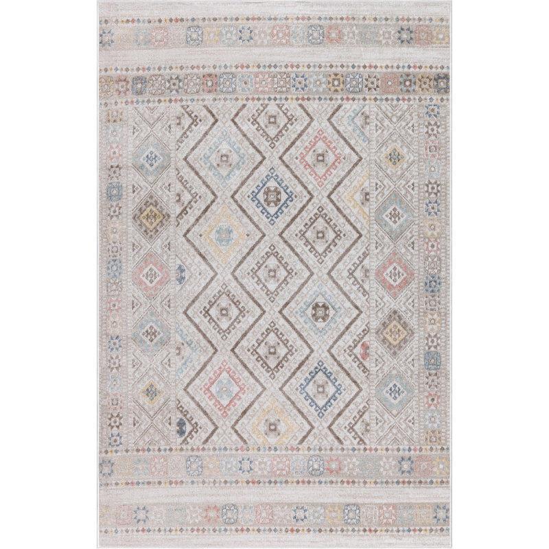 Machine Washable Alden Beige/Ivory Rug, Rectangle 6'6" x 9'6"