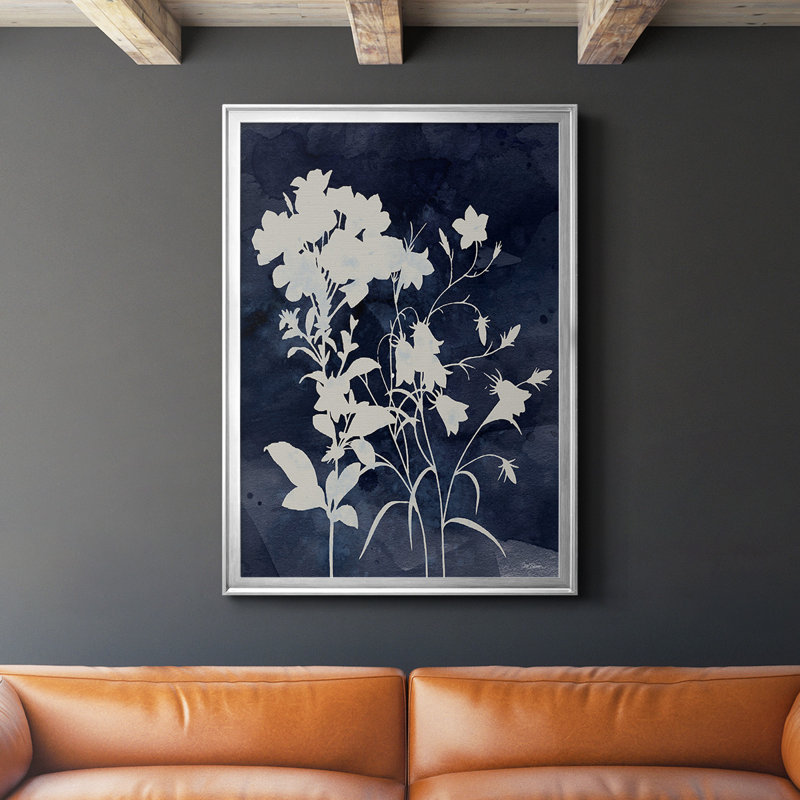 " Indigo Botanical II Revisited ", 42.5" H x 30.5" W x 1" D, Silver