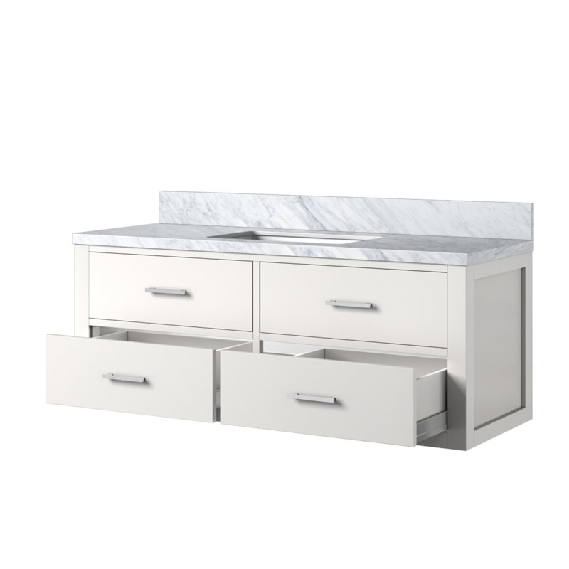 48 po X P 22 po D Meuble-lavabo simple avec comptoir en marbre de Carrare, White