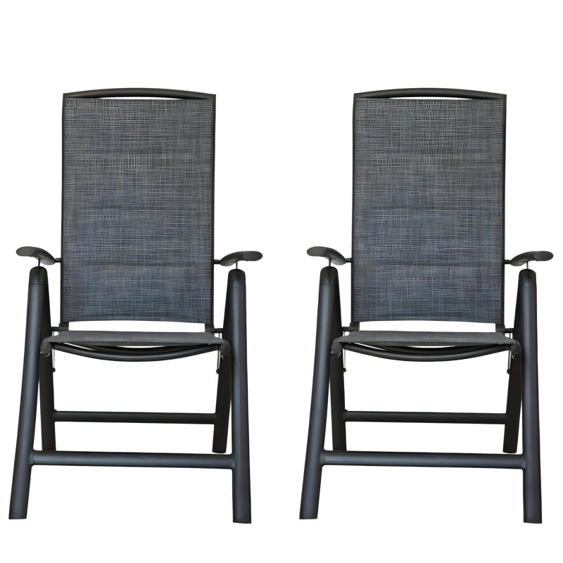 2 chaises de jardin inclinables avec cadre en aluminium - réglables en hauteur pour l'extérieur, le camping, le porche, gris foncé, 2 inclinables, dossier, confortable
