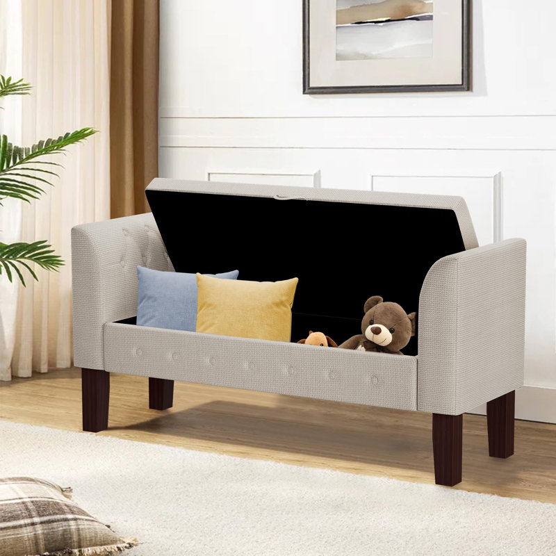 Banc de rangement rembourré avec accoudoirs, Beige