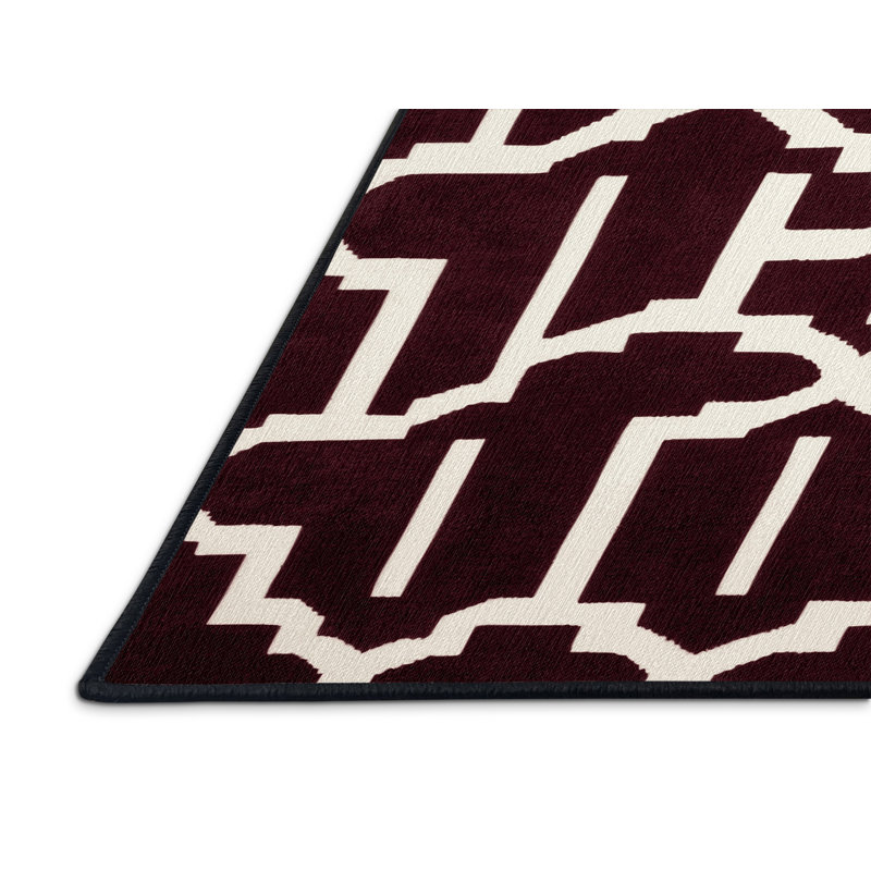 Machine Washable Trellis Red Area Rug, Square 5'
