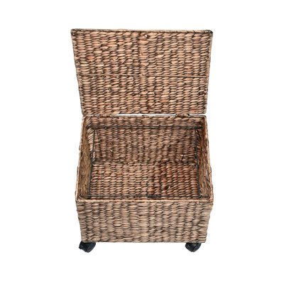 Panier de rangement en jacinthe tissé à la main avec couvercle et roulettes verrouillables à 360 degrés Ashton