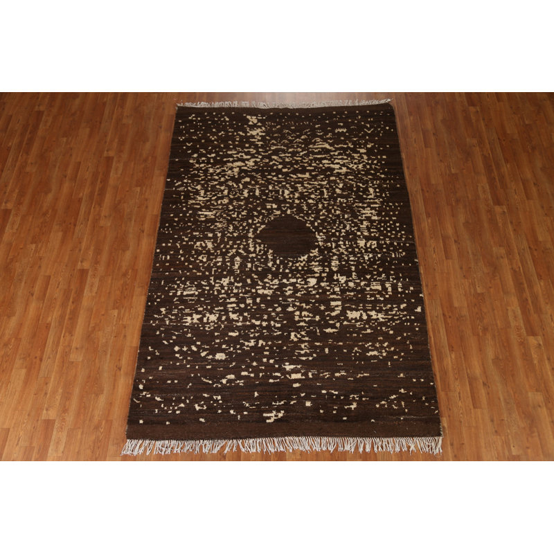 Tapis oriental brun foncé fait à la main 6 x 9