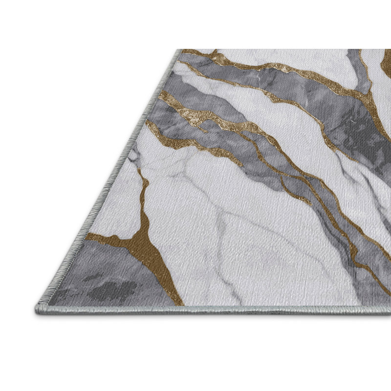 Machine Washable Blue Area Rug, Runner 2' x 4'