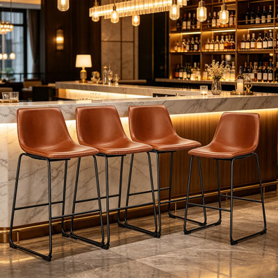 4 Pack Counter Height Bar Stools, Faux Leather High Back Barstools With Footrest,For Kitchen Island Shop Cafe Dining Room