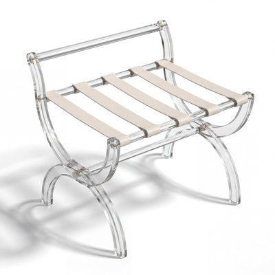 Acrylic Luggage Rack with High Back Support Bar, Foldable Suitcase Stand with Leather Straps for Guest Room, Bedroom, Hotel, Holds Up to 50-100 lb, Modern, Portable, Easy to Use, Heavy-Duty, (Beige)