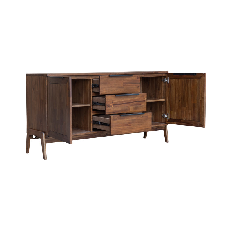 Buffet en bois d'acacia à 3 tiroirs de 63 po de largeur Vanfleet, Brun