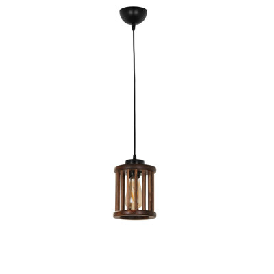 Luminaire suspendu tambour simple à 1 lumière avec accents en bois Ayah