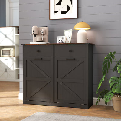 Double Tilt Out Trash Cabinet In Style, Holds 2x10 Gallon Cans, Space And Odor-blocking, With Elegant Metal Handles Smooth Hinges Cabinet, Design, 2 Drawers Easy To Maintain Surface