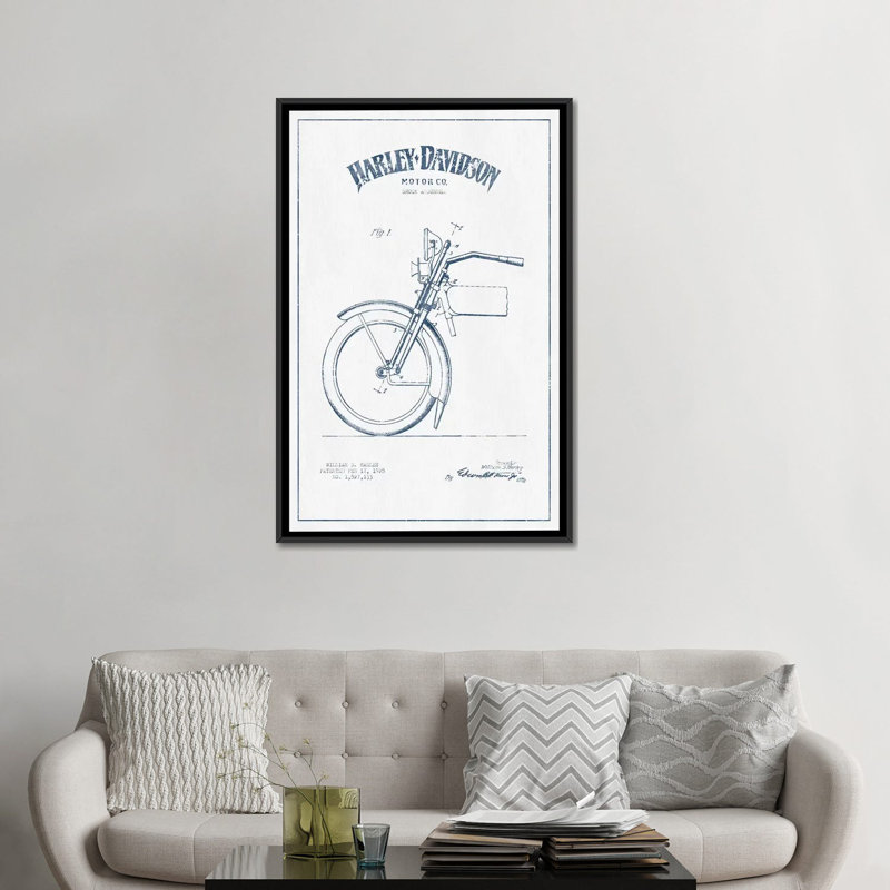 « harley-davidson motocyclettes ii », impression sur toile, H 26 po x l 18 po x P 1,5 po, Toile encadrée noire, Pas de tapis