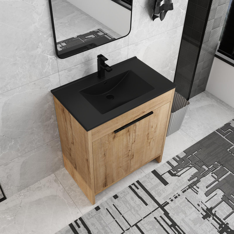 Meuble-lavabo simple autoportant 30 po avec comptoir en céramique Balliet, meuble-lavabo autoportant avec 2 portes et 1 tablette réglable