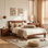 Lit plateforme en bois massif de style Mid-Century avec tête de lit, support à lattes de bois, aucun sommier nécessaire