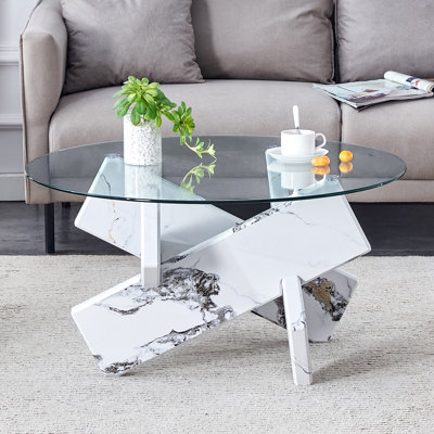 Table basse ronde en verre (table incluse seulement)