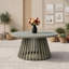 Table basse d'extérieur ronde en bois d'acacia avec base à piédestal à lattes-350594352