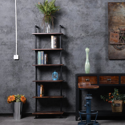Gunas 6 Piece Pine Industrial Pipe Shelves