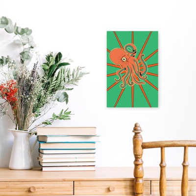 Contemporary Art Colorful Retro Vintage Octopus Wall Art 1 Piece Wrapped Canvas Wall Art