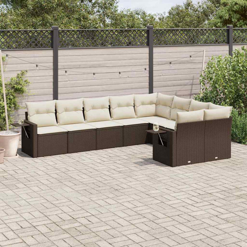 Ensemble de canapé de jardin Vidaxl brun, poly rotin blanc crème, acier thermolaqué