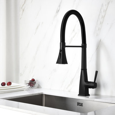 Stainless Steel Kitchen Faucet With Pull-Down Spray, Matte Black, 360 Rotatable Spout, Two Water Output Settings, Simple To Manage Temperature And Flow Rate Black , Nozzle, Dual Modes, & Adjustment