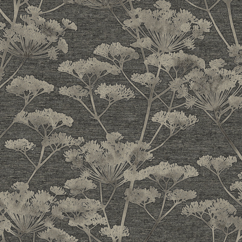 Floral Metallic Wallpaper Double Roll, Black/Gold