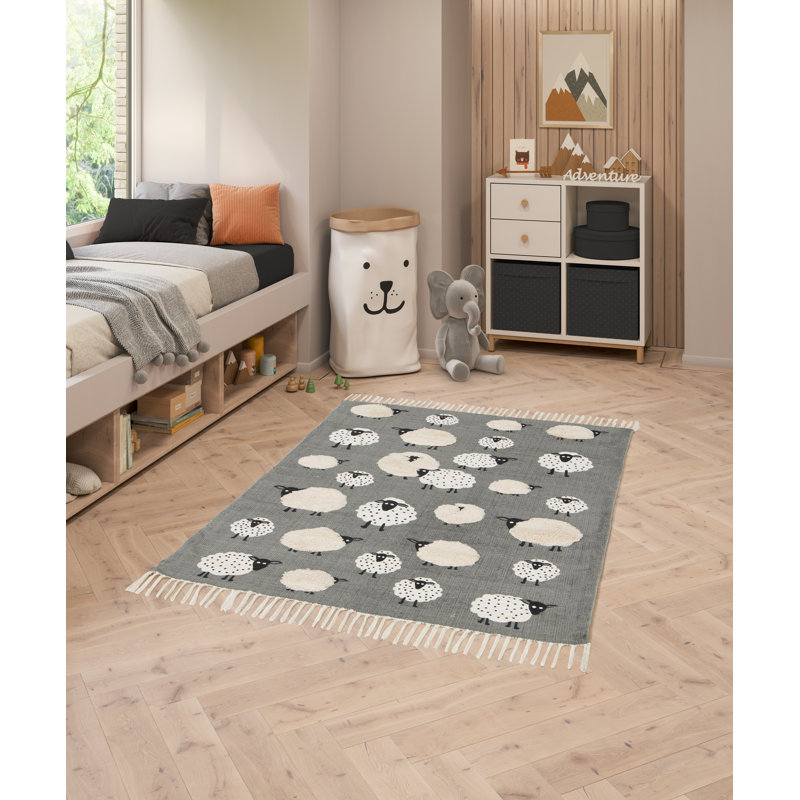 Mysha Sheep Childrens Area Rug, Rectangle 75 x 150cm