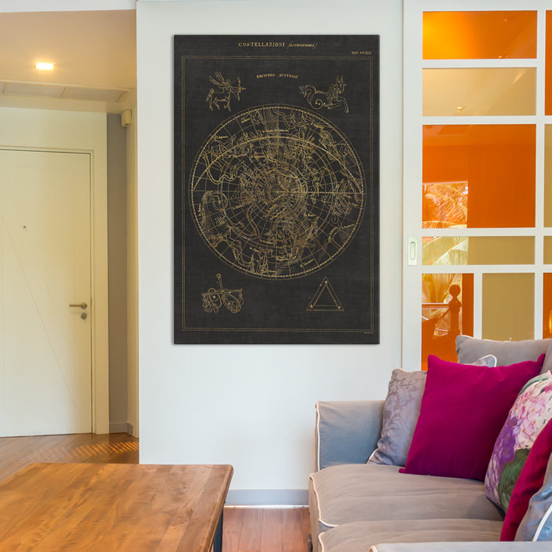 Costellazioni ii, impression sur toile tendue, H 26 po x l 18 po x P 1,5 po, Toile avec cadre noir, Pas de tapis