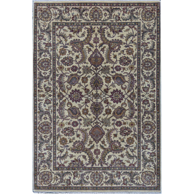 Tapis crème et crème noué à la main de haute qualité