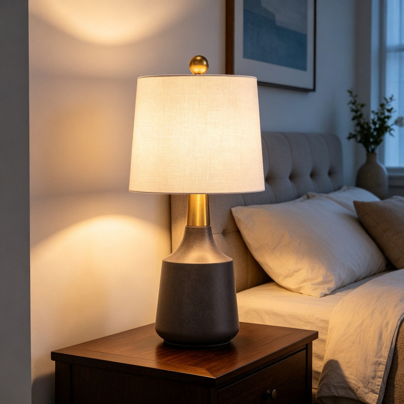 Ensemble de 2 petites lampes de table en céramique et métal de 50 cm (19,75 po), grises, de style moderne et original, pour table de chevet, chambre, salon et bureau. Ampoules non incluses.