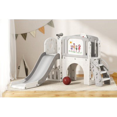 9 In 1 Toddler Slide for Kids Age 1+ with Drawing Board Basketball  Indoor Outdoor  Playground Set