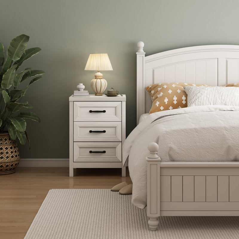 3 Drawers Nightstand, White